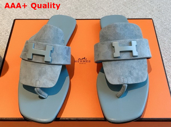 Hermes Galerie Sandal in Sky Blue Suede Goatskin Replica