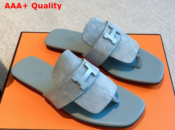 Hermes Galerie Sandal in Sky Blue Suede Goatskin Replica