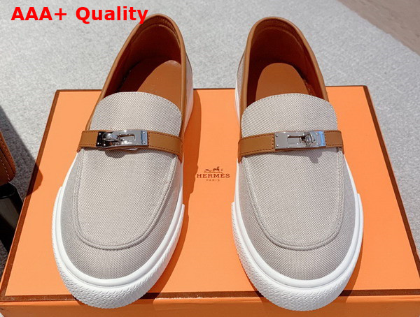 Hermes Game Slip On Sneaker Beige and Tan Canvas and Calfskin Replica