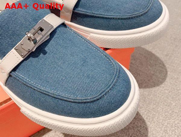 Hermes Game Slip On Sneaker Blue and Blanc Denim and Calfskin Replica