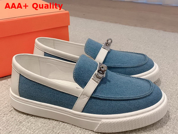 Hermes Game Slip On Sneaker Blue and Blanc Denim and Calfskin Replica