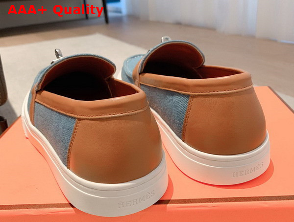 Hermes Game Slip On Sneaker Blue and Tan Denim and Calfskin Replica