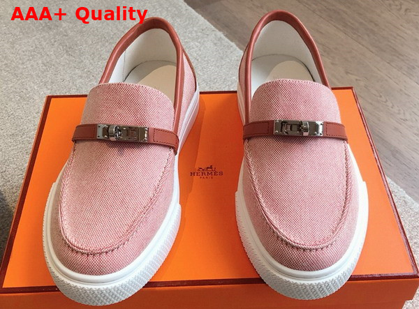 Hermes Game Slip On Sneaker Framboise Rose Bubinga H Canvsa and Calfskin Replica