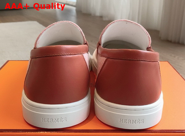 Hermes Game Slip On Sneaker Framboise Rose Bubinga H Canvsa and Calfskin Replica