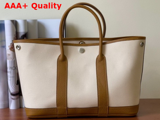 Hermes Garden Party 30 Bag in Canvas and Leather White and Tan Replica