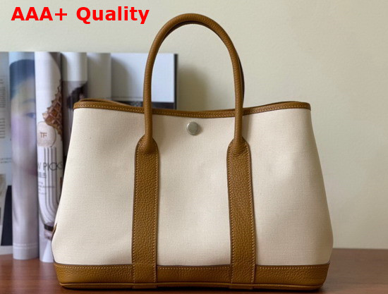 Hermes Garden Party 30 Bag in Canvas and Leather White and Tan Replica