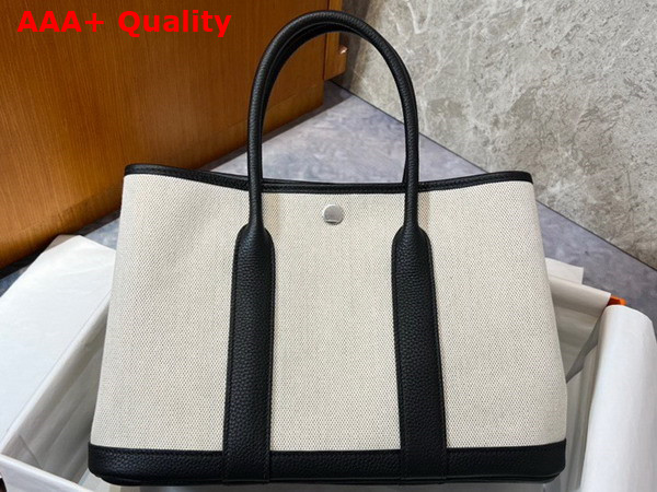 Hermes Garden Party 30 Bag in Natural Canvas and Black Taurillon Clemence Leather Replica