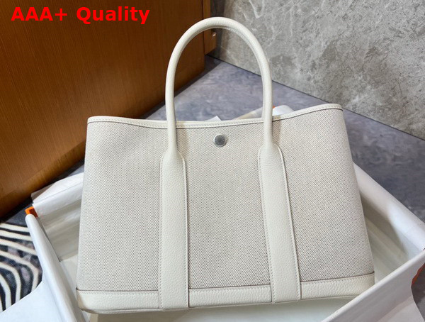 Hermes Garden Party 30 Bag in Natural Canvas and White Taurillon Clemence Leather Replica