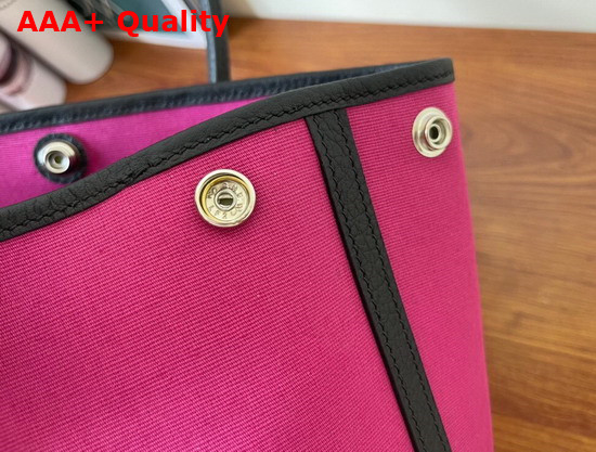 Hermes Garden Party 30 Bag in Rose Canvas and Black Leather Replica