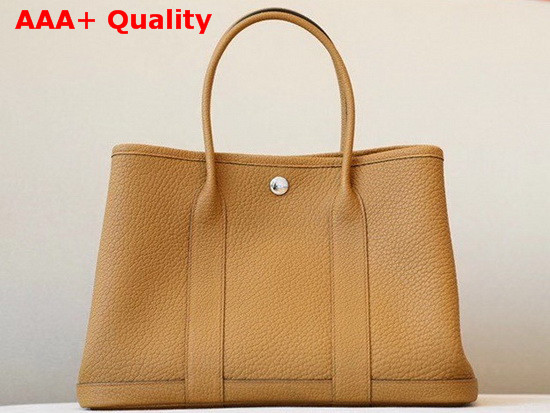 Hermes Garden Party 30 Bag in Tan Taurillon Clemence Leather Replica