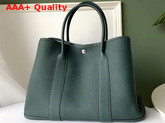 Hermes Garden Party 36 Bag in Dark Green Country Cowhide with Printed Chevron Canvas Lining Hand Stitching Replica