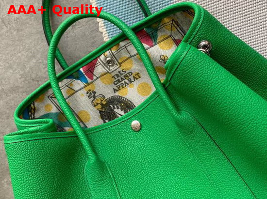 Hermes Garden Party 36 Bag in Green Country Cowhide with Printed Chevron Canvas Lining Hand Stitching Replica