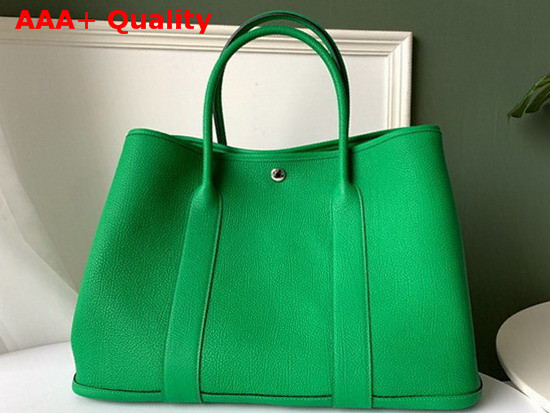 Hermes Garden Party 36 Bag in Green Country Cowhide with Printed Chevron Canvas Lining Hand Stitching Replica