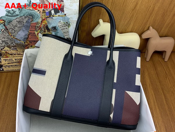 Hermes Garden Party 36 Bag in H Plume Hermes Pacific Canvas and Negonda Calfskin Bleu Indigo Ecru Beige Noir Replica