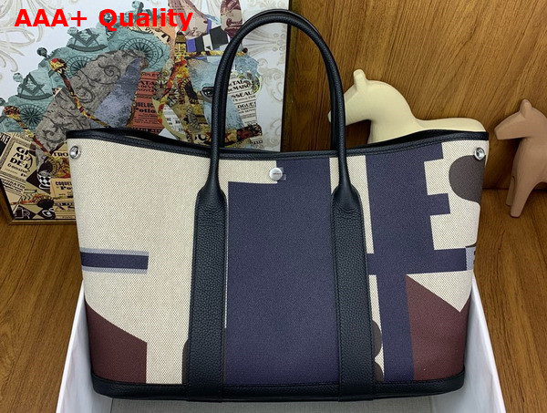 Hermes Garden Party 36 Bag in H Plume Hermes Pacific Canvas and Negonda Calfskin Bleu Indigo Ecru Beige Noir Replica