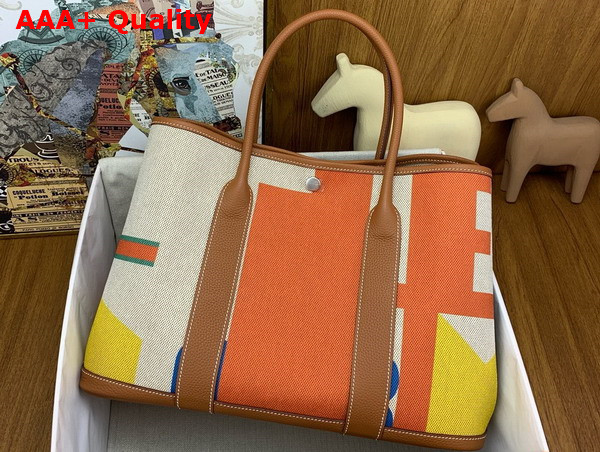 Hermes Garden Party 36 Bag in H Plume Hermes Pacific Canvas and Negonda Calfskin Capucine Ecru Beige Gold Replica