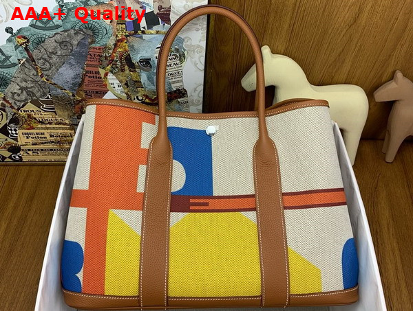 Hermes Garden Party 36 Bag in H Plume Hermes Pacific Canvas and Negonda Calfskin Capucine Ecru Beige Gold Replica