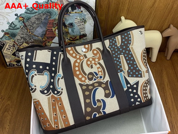 Hermes Garden Party 36 Bag in Printed Canvas and Negonda Calfskin Chocolate Multicolor Replica