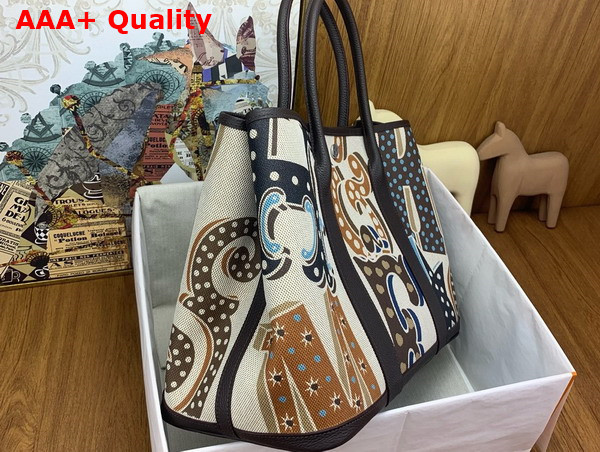 Hermes Garden Party 36 Bag in Printed Canvas and Negonda Calfskin Chocolate Multicolor Replica