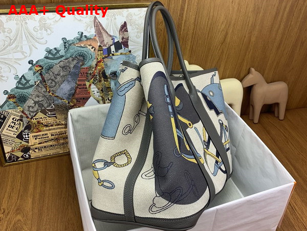 Hermes Garden Party 36 Bag in Printed Canvas and Negonda Calfskin Grey Multicolor Replica