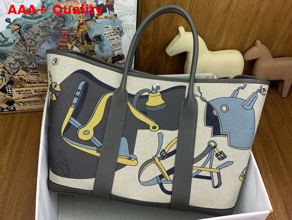 Hermes Garden Party 36 Bag in Printed Canvas and Negonda Calfskin Grey Multicolor Replica