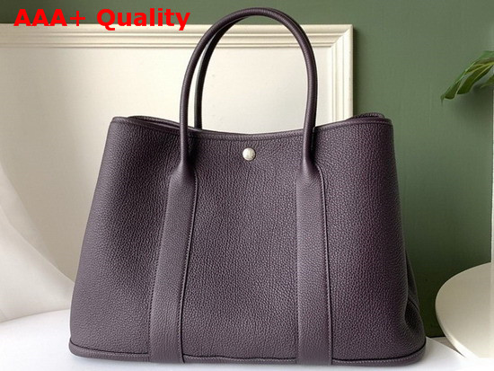 Hermes Garden Party 36 Bag in Purple Country Cowhide with Printed Chevron Canvas Lining Hand Stitching Replica