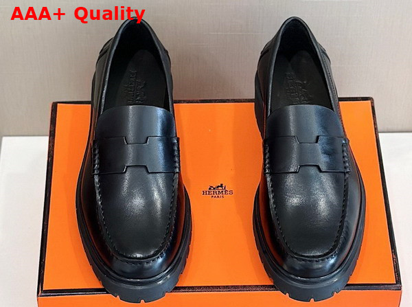 Hermes Gentle Loafer in Noir Glazed Calfskin Replica