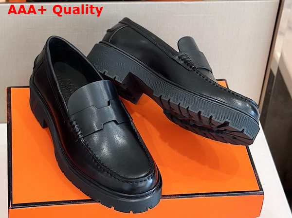 Hermes Gentle Loafer in Noir Glazed Calfskin Replica