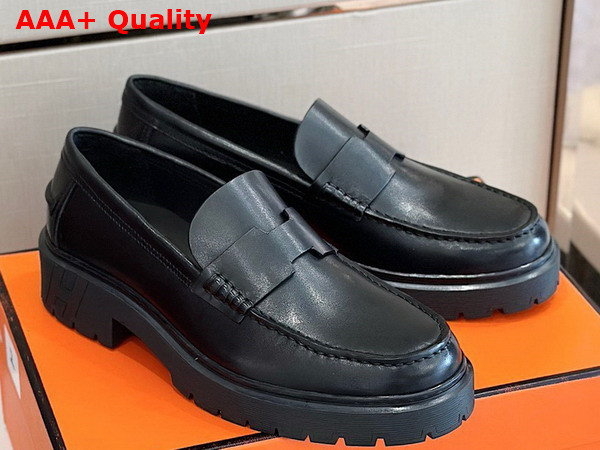 Hermes Gentle Loafer in Noir Glazed Calfskin Replica