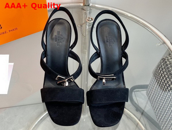 Hermes Glamour 75 Sandal in Black Suede Goatskin Replica