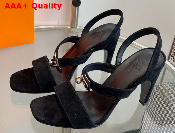 Hermes Glamour 75 Sandal in Black Suede Goatskin Replica