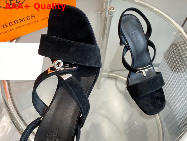 Hermes Glamour 75 Sandal in Black Suede Goatskin Replica