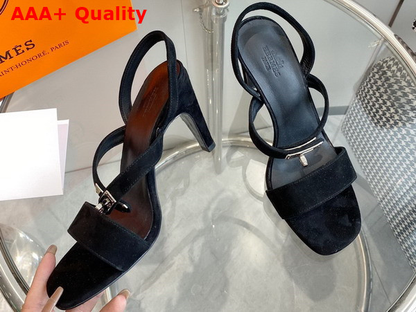 Hermes Glamour 75 Sandal in Black Suede Goatskin Replica