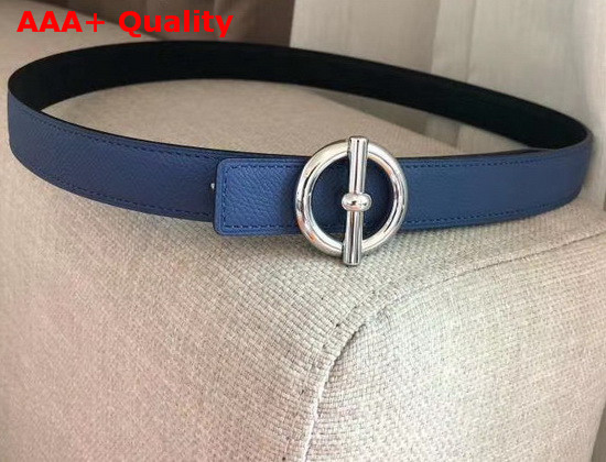 Hermes Glenan Belt Buckle and Reversible Leather Strap 24 mm Swift and Epsom Calfskin Noir Blue Replica