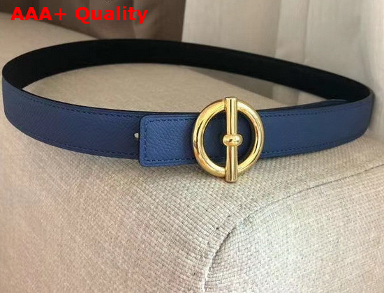 Hermes Glenan Belt Buckle and Reversible Leather Strap 24 mm Swift and Epsom Calfskin Noir Blue Replica