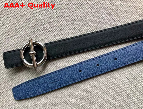 Hermes Glenan Belt Buckle and Reversible Leather Strap 24 mm Swift and Epsom Calfskin Noir Blue Replica