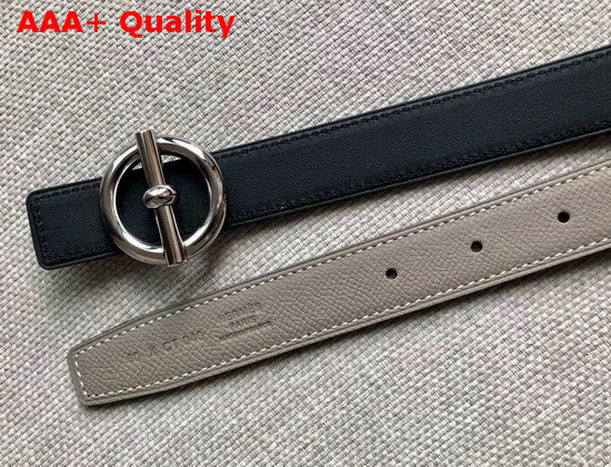 Hermes Glenan Belt Buckle and Reversible Leather Strap 24 mm Swift and Epsom Calfskin Noir Etoupe Replica