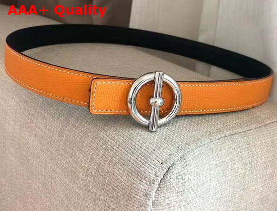 Hermes Glenan Belt Buckle and Reversible Leather Strap 24 mm Swift and Epsom Calfskin Noir Orange Replica