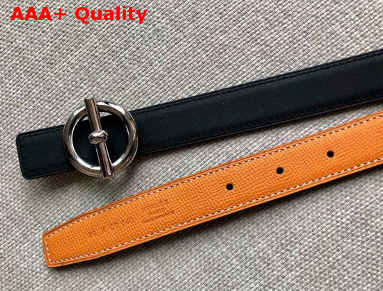 Hermes Glenan Belt Buckle and Reversible Leather Strap 24 mm Swift and Epsom Calfskin Noir Orange Replica