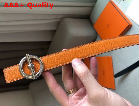 Hermes Glenan Belt Buckle and Reversible Leather Strap 24 mm Swift and Epsom Calfskin Noir Orange Replica