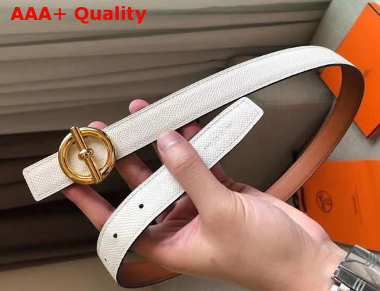 Hermes Glenan Belt Buckle and Reversible Leather Strap 24 mm Swift and Epsom Calfskin Tan White Replica