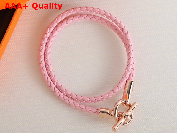 Hermes Glenan Double Tour Bracelet Rose Sakura Swift Calfskin Replica