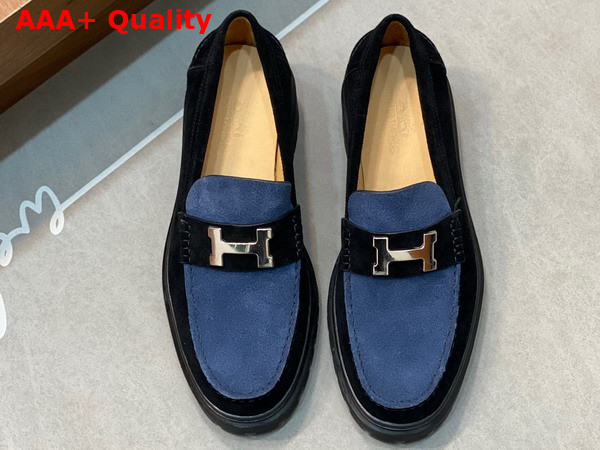 Hermes Gregoire Loafer in Black and Blue Suede Calfskin Replica