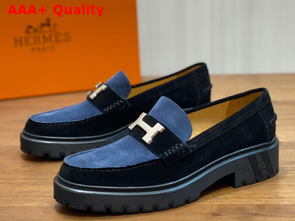 Hermes Gregoire Loafer in Black and Blue Suede Calfskin Replica