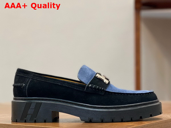 Hermes Gregoire Loafer in Black and Blue Suede Calfskin Replica