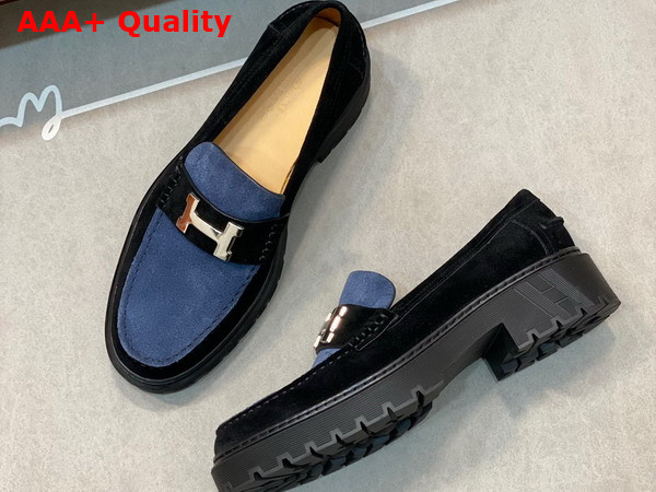 Hermes Gregoire Loafer in Black and Blue Suede Calfskin Replica