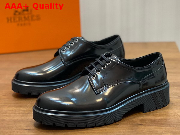 Hermes Guide Derby Shoe in Noir Glossed Calfskin Replica