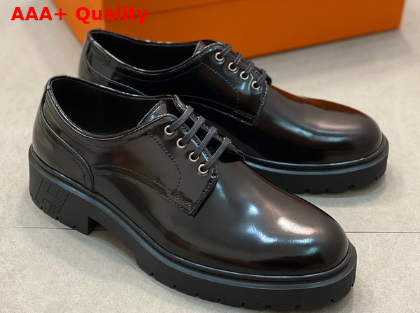 Hermes Guide Derby Shoe in Noir Glossed Calfskin Replica