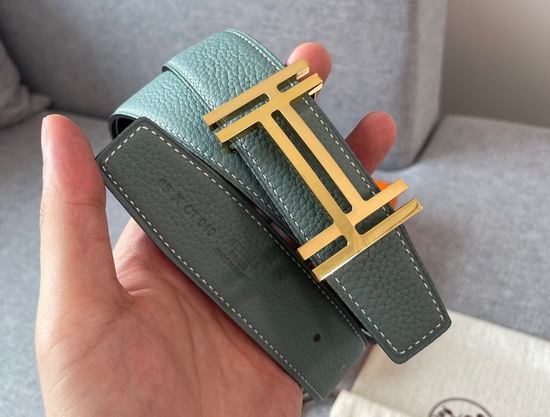 Hermes H Au Carre Belt Buckle Reversible Leather Strap 32mm Graphite Ciel Replica