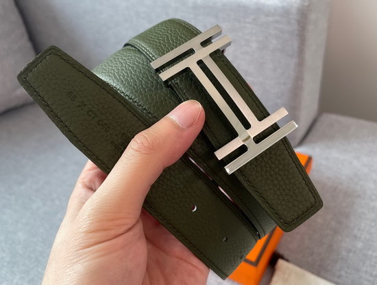 Hermes H Au Carre Belt Buckle Reversible Leather Strap 32mm Graphite Vert De Gris Replica